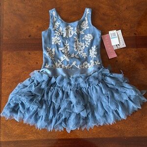 Blue Floral Girls Dress with sash